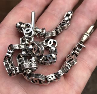 A VERY ORNATE EARLY ANTIQUE SILVER / WHITE METAL POCKET WATCH CHAIN,  C1800s. 8