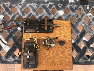 Antique Electro Mfg.  Co.  Telegraph Key And Sounder Mounted To Wooden Base