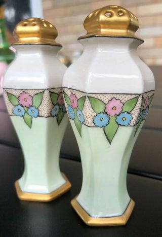 Antique Porcelain 1916 Salt Pepper Shakers Lenox Belleek Hand Painted Floral