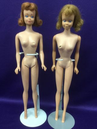 Midge Dolls (2) Mattel 860.  Titan Red Hair & Dark Blond.  One 1963,  One 1964.