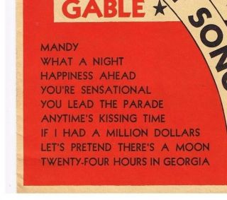 Vintage 1930s Song Hit Folio Clarke Gable Jean Harlow Mandy What A Night 2
