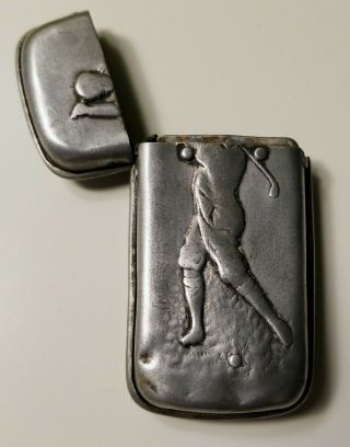 1920 ' s Golfer Metal Matchsafe Holder Case Vesta Striker Golf Antique Rare 3