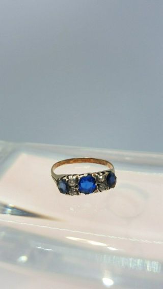 Antique Sapphire and Diamond Ring - 18K yellow gold 8