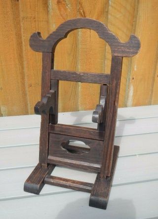 Antique Small Oak Oriental Syle Table Top Picture Plate Display Easel Stand