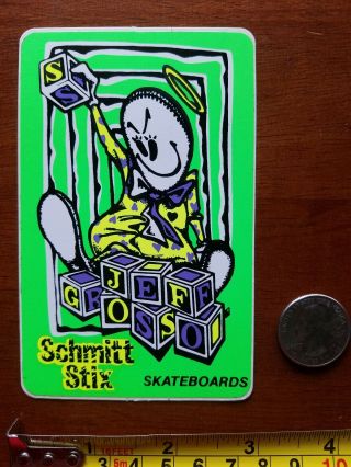 Nos Vintage Green Schmitt Stix Jeff Grosso Skateboard Sticker Sims G&s Powell