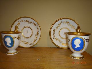 Vintage Cameo French Or German Porcelain Cups And Saucers Top Quality