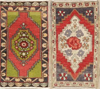 Deal Of 2 Vintage Oushak Turkish Oriental Area Rug Hand - Knotted Red Green 2 
