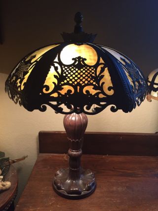 Victorian Art Nouveau Vintage Antique Convex Caramel Slag Glass Table Lamp