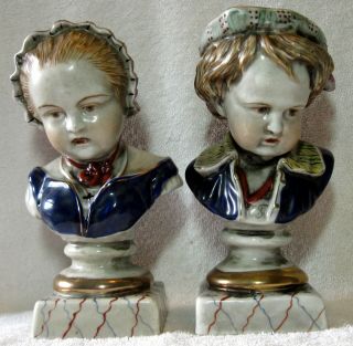 A Set Of 2 Antique Hand Painted German Porcelain Bust Figurine