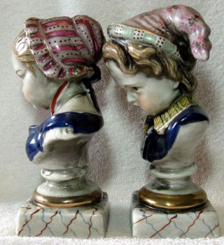 A Set Of 2 Antique Hand Painted German Porcelain Bust Figurine 4