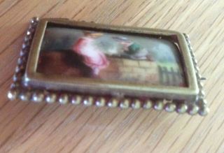 Antique Miniature Hand Painted Porcelain Pin Brooch - two children 2