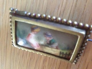Antique Miniature Hand Painted Porcelain Pin Brooch - two children 3