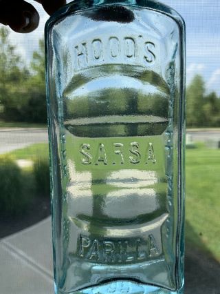 Antique Hood’s Sarsaparilla Embossed Apothecary Medicine Bottle Lowell Mass 69 2