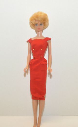 Vintage Mattel 1958 Barbie 1962 Midge Blonde Bubble Cut Japan In Red Dress
