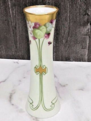 Antique Art Nouveau Wa Pickard Hand Painted Vase Austrain Porcelain Violets