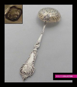 Antique 1880s French Sterling Silver & Vermeil Sugar Sifter Spoon Rococo 6.  89 In