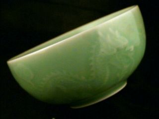 Wow Chinese Ming Dy Green Glaze Porcelain Dragon/phoenix Bowl E136