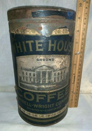 Antique White House Coffee 3lb Tin Vintage Boston Chicago Grocery Store Can Old