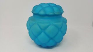 Gorgeous Antique Blue Quilted Satin Glass Cookie Jar And Lid 1886 Webb