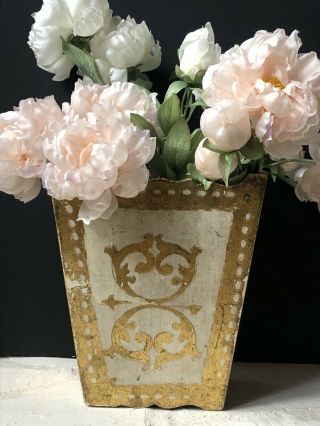 Vintage Gold Gilt Florentine Ornate Trash Can Antique Wastebasket Italy White