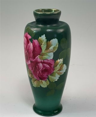 Antique Royal Bonn German Vase With Hand Painted Vibrant Red Roses 2