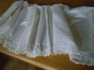 Antique Cotton & Lace Bed Valance / Cafe Curtain - 19 X 104 Inches