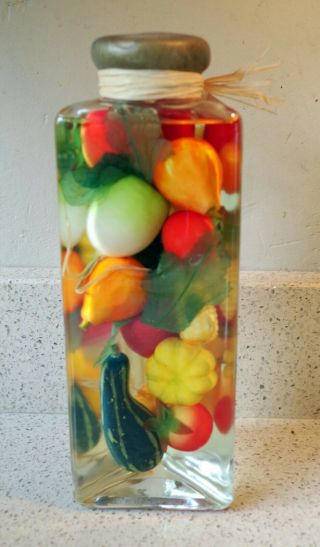 Vintage Colourful Vegetables In Bottle Raffia Tie Decorative By Acacia Bay 10 " H