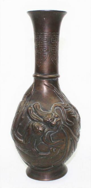 Rare 18thc/19thc Tibetan/south East Asia Tirthankara Bronze Dragon Vase