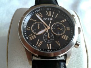 Fossil Flynn Two - Tone Black Dial Chronograph Leather Band Watch Bq2192