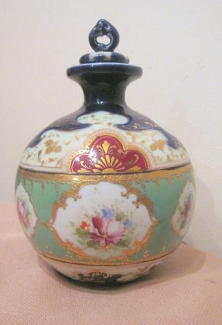 Rare Antique Hand Painted Floral Porcelain Female Spittoon Lidded Jar Bottle Jug