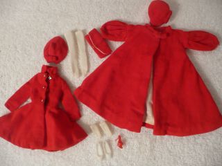 Mattel Vintage Barbie Skipper Red Flair Coat Hat Purse Gloves Doll Clothes