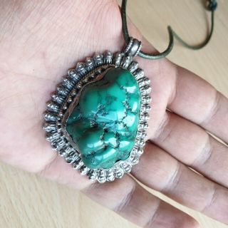 13 Old Antique Chinese / Tibetan Asian Silver Turquoise Pendant Necklace