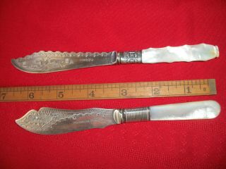 2x Antique Rogers Bros 1847 Sterling Silver Butter Knife Mother Of Pearl Handle