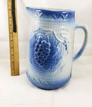 Antique Star Stoneware Salt Glazed Blue Grapes Pitcher Water Grape