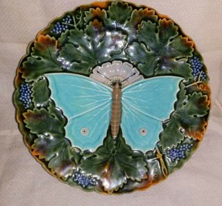 Antique Majolica Moth Tazza Cake Stand Plate Austrian Schutz Blansko
