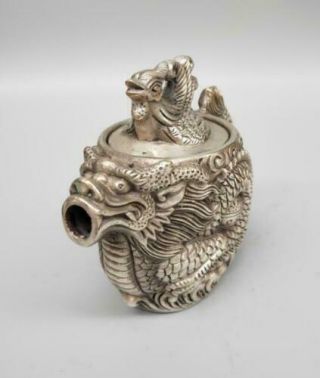 Chinese Tibetan silver Copper dragon and phoenix teapot crafts statue 4