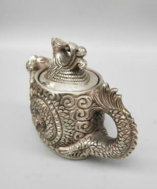 Chinese Tibetan silver Copper dragon and phoenix teapot crafts statue 5