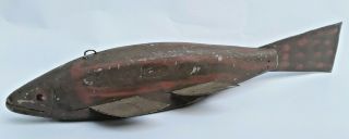 Vintage 7 " Painted Wood Tin Fin Ice Fishing ? Decoy Lure