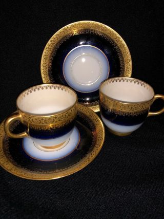 Set Of 2 Jean Pouyat Limoges Antique Porcelain Demitasse Cup Saucer Cobalt Gold