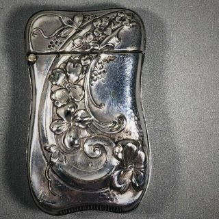 Antique Art Nouveau German Silver Match Safe Vesta Case Embossed Flowers