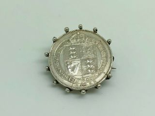 Antique Sterling Silver 1887 Qv Victorian Sterling Silver Shilling Coin Brooch