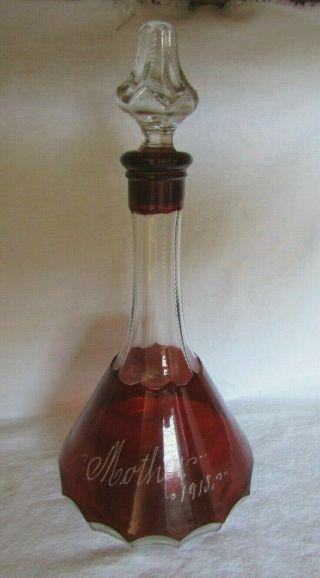 Antique Glass Ruby Red Flash Liquor Wine Decanter (mother 1915) Very Rare