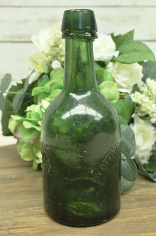 Antique 1860 ' s Dyottville Glass Philadelphia Green Pontil Bottle A.  Lowry 4