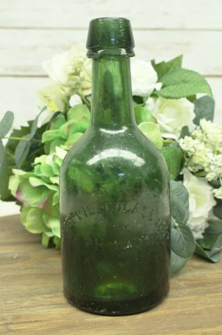 Antique 1860 ' s Dyottville Glass Philadelphia Green Pontil Bottle A.  Lowry 5