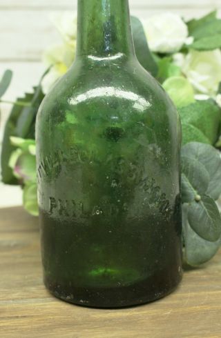 Antique 1860 ' s Dyottville Glass Philadelphia Green Pontil Bottle A.  Lowry 8