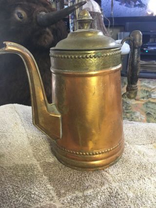Antique Vintage Copper/brass/wood Tea Pot - - 9 "