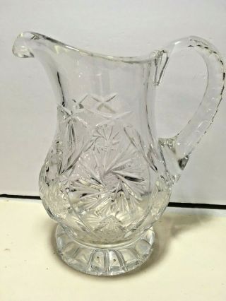 Vintage Abp Cut Glass Pitcher American Brilliant Antique Hobstar 7.  5 " Tall