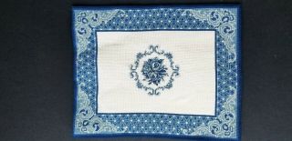 Vintage Blue And White Very Fine Gauge Needlepoint Dollhouse Rug 91/2 X 8 "