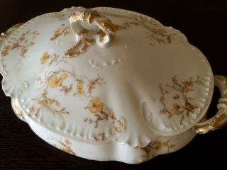 Antique Haviland & Co.  Limoges Yellow Flowers & Gold Oval Covered Tureen 10155