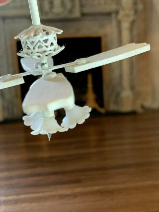 1980s Miniature Dollhouse Artisan CEILING FAN Hand Painted Flowers Wired Lights 5